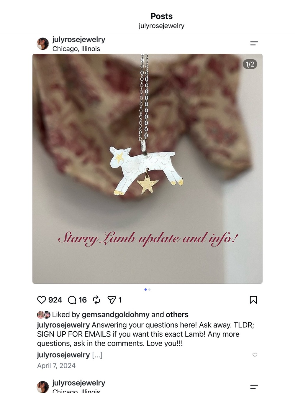 Starry Lamb Necklace in White and Gold by